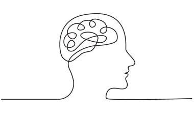 İnsan kafası ve beyninin kesintisiz çizimi