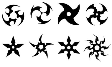 Shuriken veya Ninja fırlatma yıldızı simgesi Siyah Sembolleri Şeffaf Arkaplan üzerine ayarla.