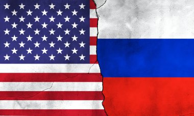 Rusya ve Amerika 'nın politik bayrakları. 3d illüstrasyon