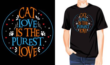 Kedi Tişörtü Tasarım Şablon Vektörü ve Kedi Tişörtü Tasarımı, Kedi Tipografi Vektör İllüstrasyonu Tişört Modeliyle
