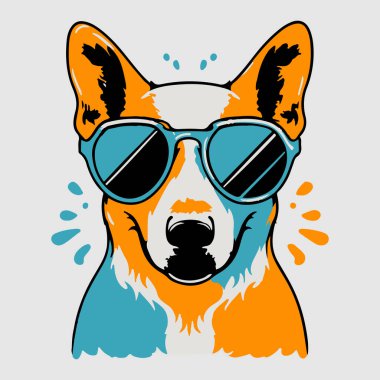 Kawaii tarzında şirin bir köpek. Renkli ve camlı sevimli bir köpek. Tişört baskısı, çıkartma ve selamlama için kullanılabilir