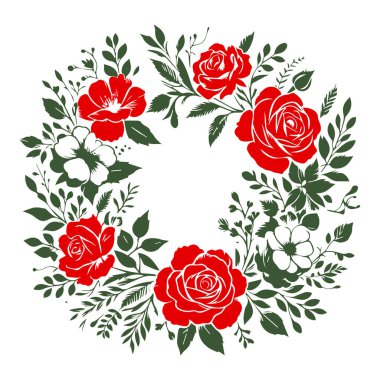 Çiçek vektör koleksiyonu. Çiçek dekoru kırmızı gül çiçekleri, yapraklar, dallar. Düğün veya tebrik kartı tasarımı için romantik botanik unsurları