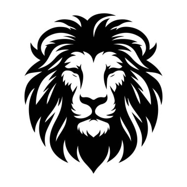 Aslan başlı, aslan yüzlü vektör illüstrasyonu, beyaz arka planda. Aslan başlı siluet vektör sanat çizimi. aslan başlı maskot vektörü