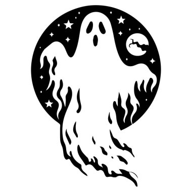 Hayalet silueti, Cadılar Bayramı hayaletleri, hayalet gece gölgeleri. Korkunç hayaletler düz vektör çizimleri