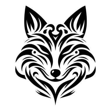 Tilki silueti bohem, bohem, doğa çizimi. Tilki kafası sanatı, vektör çizimi. Tilki ve çiçeklerle çift pozlama, dekoratif konsept. Poster, kart veya tişört tasarımı