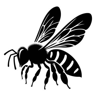 Beyaz arkaplan ile arı siluet vektör stili, güzel bir uçan arı siluet vektör simgesi. Şirin arı ikonu, siluet, çok basit ve tek bal arısı silueti beyaz arkaplan