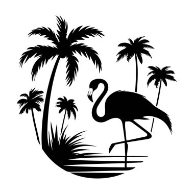 Flamingo vektör silueti, vektör siyah flamingo silueti, tropikal kuş flamingosunun siyah silueti. Flamingo 'nun ana hatlarıyla gösterimi beyaz arkaplanda izole edilmiş, flamingo tek ayak üzerinde duruyor. Turnalar, Akbalıkçıllar ve flamingolar