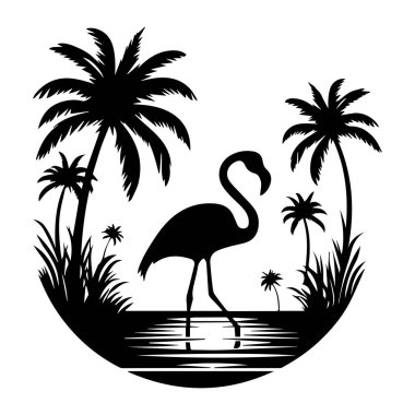 Flamingo vektör silueti, vektör siyah flamingo silueti, tropikal kuş flamingosunun siyah silueti. Flamingo 'nun ana hatlarıyla gösterimi beyaz arkaplanda izole edilmiş, flamingo tek ayak üzerinde duruyor. Turnalar, Akbalıkçıllar ve flamingolar