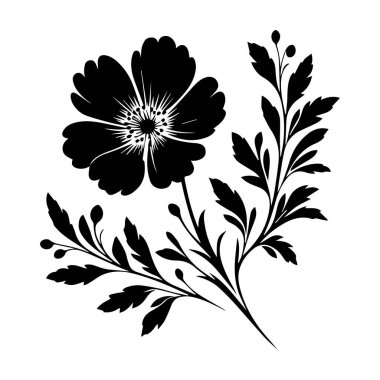 Otlar ve yabani çiçeklerle otlar, çiçek tarlalarının izole edilmiş silueti. Yatay kenar, çiçek ve siluet seti. El çizimi çiçek desenleri bahçe çiçekleri ve beyaz arka planda izole edilmiş yapraklar.