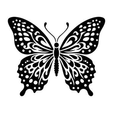 Bohem siyah-beyaz siluet çizimi ile kelebek silueti, bohem, bohem, beyaz arka planda doğa çizimi, bohem tarzında siyah-beyaz kelebek çizimi