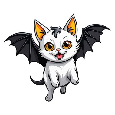 Kanatlı şirin beyaz yarasa Chibi ve büyük gözlü sevimli çizgi film çizimi. Mavi Kanatlı Beyaz Yarasa Kedi Melezi Beyaz Arkaplanda Şirin Çizgi Film Çizimi