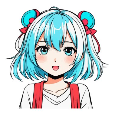 Kawaii Chibi Kız Okul Üniformalı Vektör İllüzyonu, Şirin Anime Karakteri. Kawaii Chibi Kız Karakteri Örgülü ve Üniformalı, Beyaz arka planda Sevimli Çizgi Film Çizimi