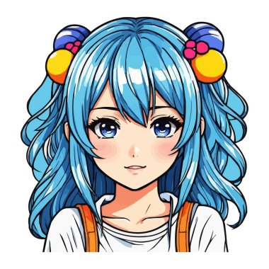 Kawaii Chibi Kız Okul Üniformalı Vektör İllüzyonu, Şirin Anime Karakteri. Kawaii Chibi Kız Karakteri Örgülü ve Üniformalı, Beyaz arka planda Sevimli Çizgi Film Çizimi