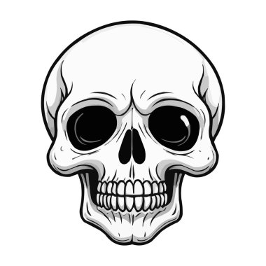 Siyah ve Beyaz Kafatası İllüstrasyonu. Ayrıntılı Çizgi Sanatı. Ayrıntılı Siyah ve Beyaz Kafatası Çizimi. Eski insan kafatası konsepti