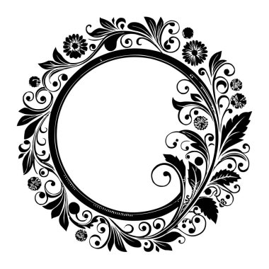 Zarif Dairesel Çiçek Çerçevesi, Süslü Vintage Sınır Tasarımı, Yalıtılmış Çiçeklerin Yuvarlak Vektör Çerçevesi