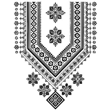 Geleneksel Etnik Nakış Vektör Tasarımı. Tekstil ve Giysi için Geometrik Çiçek Şablonu, beyaz arka plandaki moda kadınları için çiçekli kolye nakışı