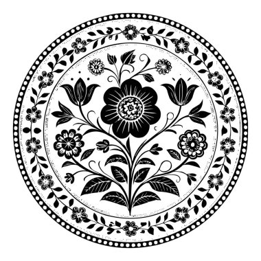 Klasik Çiçek Mandala Vektörü. Geleneksel Dekoratif Yuvarlak Çiçek Tasarımı Yazdırma ve Yapılandırma Dekoratif Porselen Tabaka Çiçek desenli