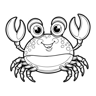 Çocuklar için şirin karikatür yengeç boyama sayfası Eğlenceli Deniz Hayvanları Çizgisi Sanat İllüstrasyonu