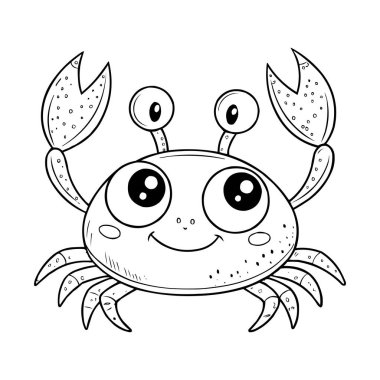 Çocuklar için şirin karikatür yengeç boyama sayfası Eğlenceli Deniz Hayvanları Çizgisi Sanat İllüstrasyonu