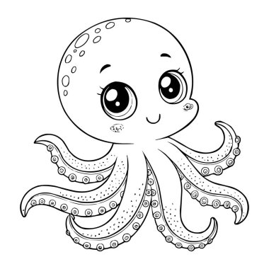 Sevimli Ahtapot Çizgi Filmi Çocuklar İçin Sevimli Deniz Hayvanları Çizgisi Sanatı