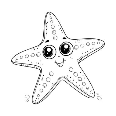 Çocuklar için Şirin Kawaii Denizyıldızı Boyama Sayfası Eğlenceli Okyanus Hayvanları Çizgisi Sanat İllüstrasyonu