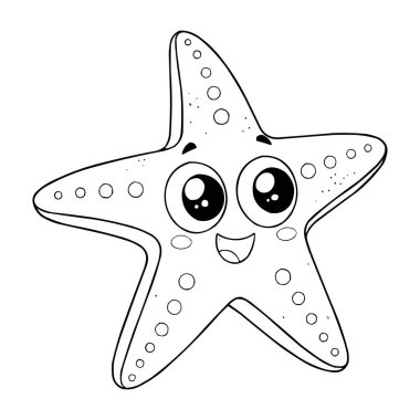 Çocuklar için Şirin Kawaii Denizyıldızı Boyama Sayfası Eğlenceli Okyanus Hayvanları Çizgisi Sanat İllüstrasyonu