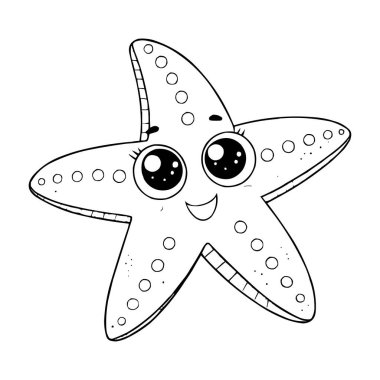 Çocuklar için Şirin Kawaii Denizyıldızı Boyama Sayfası Eğlenceli Okyanus Hayvanları Çizgisi Sanat İllüstrasyonu