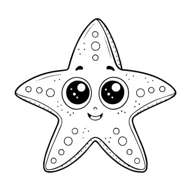 Çocuklar için Şirin Kawaii Denizyıldızı Boyama Sayfası Eğlenceli Okyanus Hayvanları Çizgisi Sanat İllüstrasyonu