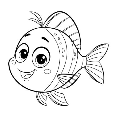 Çocuklar için Şirin Çizgi Film Balık Boyama Sayfası Su Altında Eğlenceli Hayvan Çizgisi Sanat İllüstrasyonu