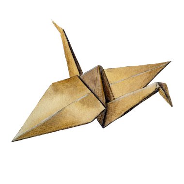 Watercolor sketch of paper crane isolated on white background. Origami. Great idea for postcard, invitation. clipart