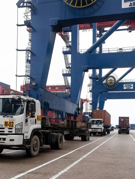 stock image Container loading and unloading closeup