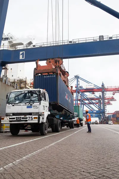 stock image Container operation with truck at Karathi Port