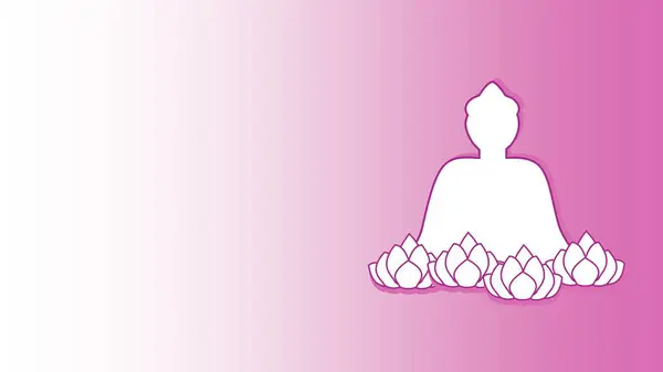 Buda ve Lotus Nilüferleri ile Vesak Günü arkaplan illüstrasyonu ve kopyalama alanı
