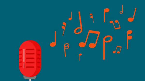 Kırmızı mikrofon ve notaların çizimi