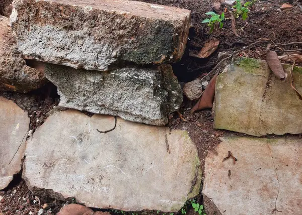 Taş ve yosunlu taş duvar