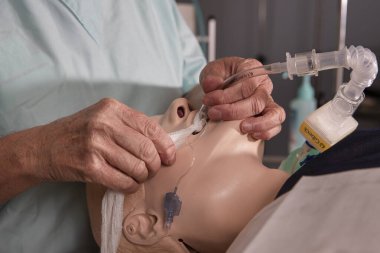Hayati solunum destek tekniklerini öğrenmek için gerçekçi bir tıbbi manikin kullanarak el eğitimi almak.