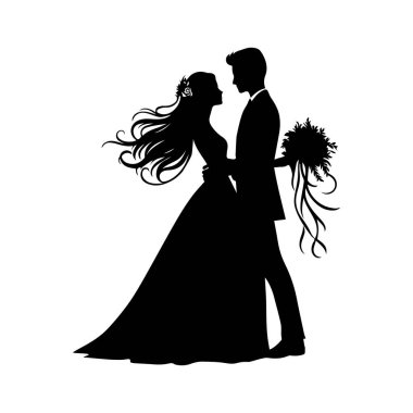 Romantik bir çift beyaz arka planda romantik bir poz veriyor.