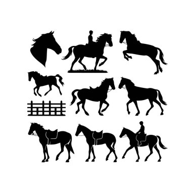 Set of silhouette of horse elements clipart