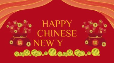 Altın ve kırmızı çiçekli Çin Yeni Yıl kartı