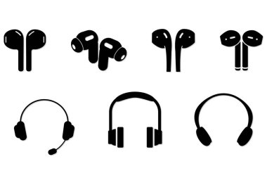 illustration of headphones for listening to music in different designs and shapes