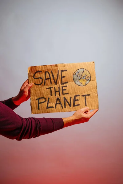 Cardboard Sign Says Planet — Stock Photo, Image