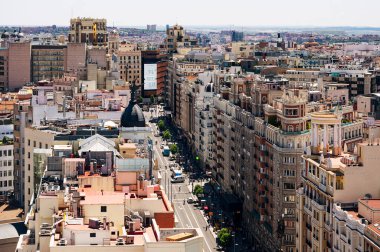 Madrid üzerinden Gran Via 'nın hava görüntüsü