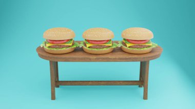 Masa 4k 'da üç hamburger.. 