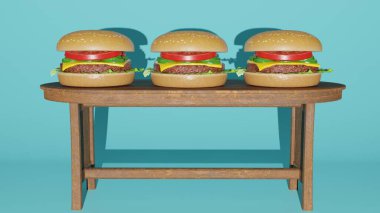 Masa 4k 'da üç hamburger.. 