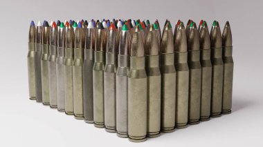 Mermi kovanları farklı boyutlarda paketlenmiş..