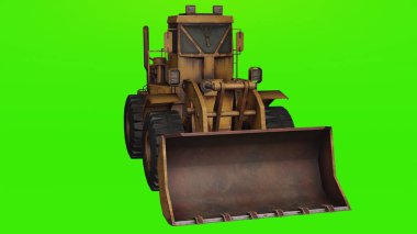 Beyaz arkaplan 4K fotoğraflı buldozer.