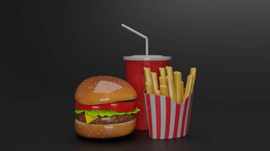 Burger ve patates kızartması. Mavi, kör ya da beyaz arkaplan.