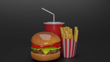 Burger ve patates kızartması. Mavi, kör ya da beyaz arkaplan.