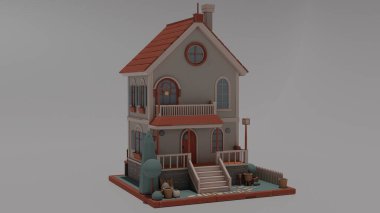 İzometrik evin 3D görüntülemesi 4k.