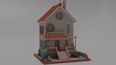 İzometrik evin 3D görüntülemesi 4k.